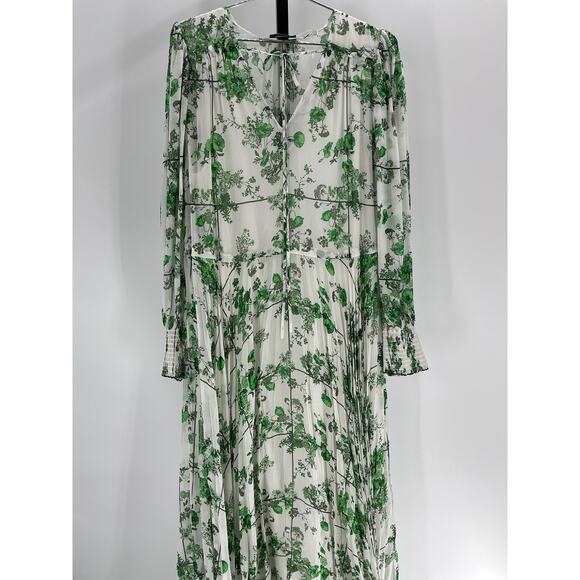 Rebecca Taylor 'Conservatory' Green Viscose Fleur Tie Front Pleated Dress Size - Picture 4 of 4